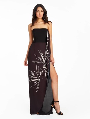Halston Strapless Printed Georgette Gown With Drape