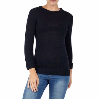 Brave Soul Women Casual Jumpers Round Neck Ladies Long Sleeve Sweater Ribbed Roll Up Cuffs Pullover Top Womens Navy XS