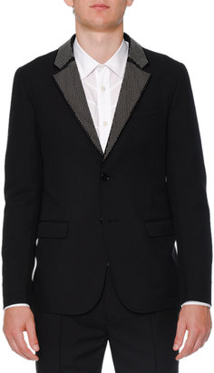 Alexander McQueen Studded-Lapel Two-Button Jacket, Black