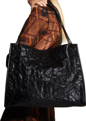 Saint Laurent Niki Large Crinkled Calf Shopper Tote Bag