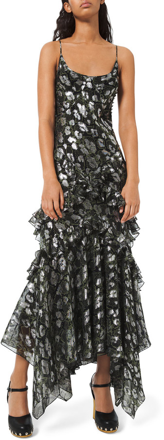 metallic chiffon dress