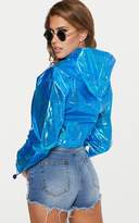 Thumbnail for your product : PrettyLittleThing Blue Cropped Iridescent Pocket Detail Rain Mac