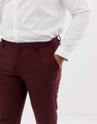 ASOS Design DESIGN Plus wedding skinny suit pants in burgundy wool mix herringbone