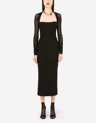 Dolce & Gabbana Sable Calf-Length Dress With Tulle Sleeves