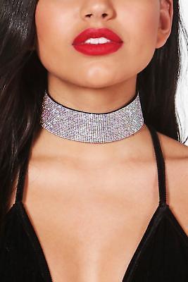 boohoo NEW Womens Alice Holographic Diamante Bling Choker in Multi size One Size