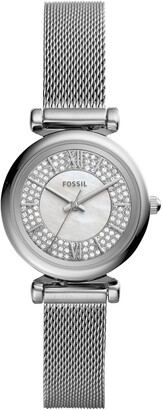 Fossil Carlie Mini Pave Mesh Strap Watch, 28mm