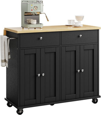 Rolling Kitchen Island Cart With Butcher Block Top – Portable Workstation With Storage Shelves, Locking Wheels