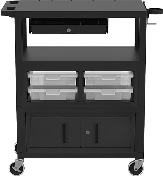 Luxor Mobile Deluxe Teacher Cart with Swivel Wheels, Black/Gray (ECMBSKBC-B)