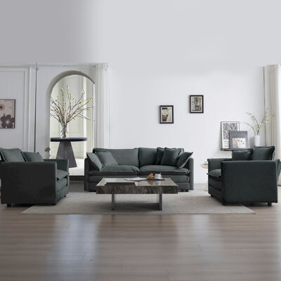 Latitude Run 3 Piece In Gray. Arm Pillows And Toss Pillows. Chenille Fabric. Wood Frame. Sponge. Space Saving Living Room Choice Gray  Pieces. 2 Chairs 1 2 . Soli