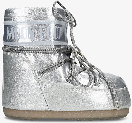 Moon Boot Womens Silver Icon Low 2 Glitter-Embellished Woven Snow Boots Eur 36 / 3 Uk Women