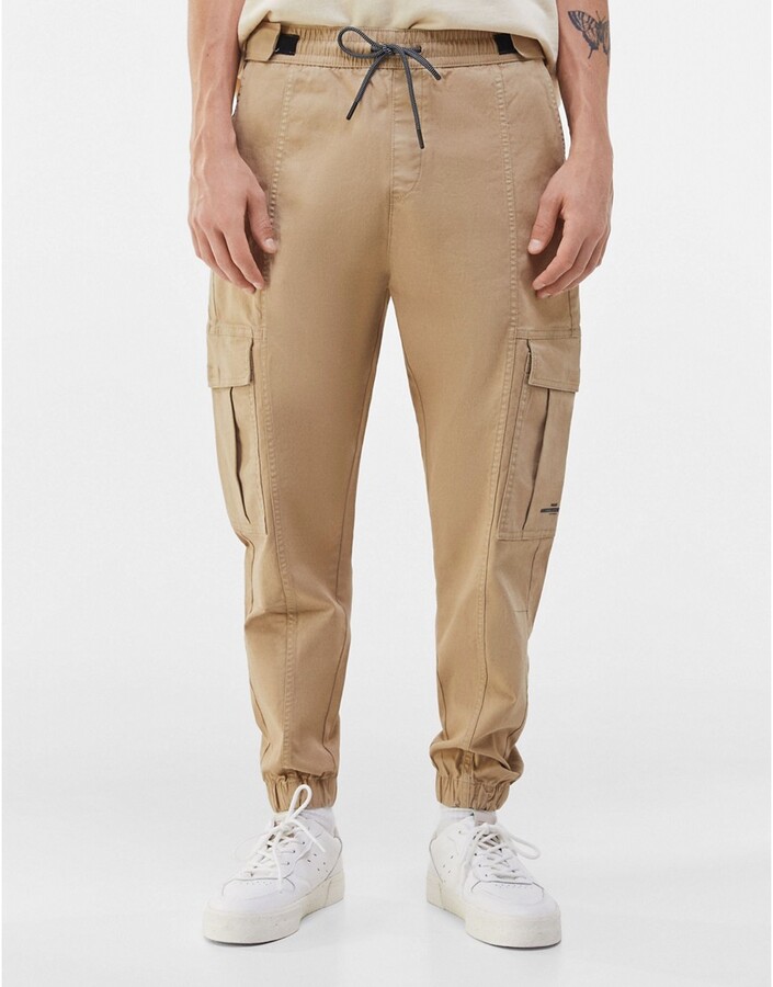 Bershka Cargo Trousers With Stoppers Sand | islamiyyat.com