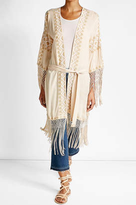Melissa Odabash Belted Cover-Up with Embroidery and Fringing