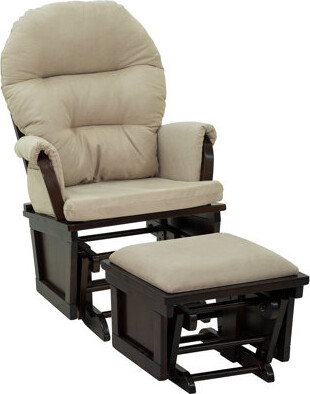 Ebern Designs Glider Rocking Chair With Ottoman, Thick Padded Cushion Seating And Wood Base