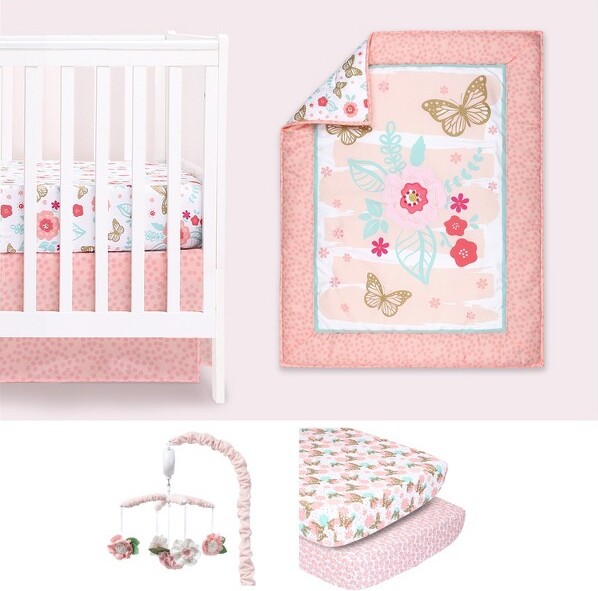 The Peanut Shell The Aflutter Crib Bedding Set, 2 Pk Sheets and Mobile