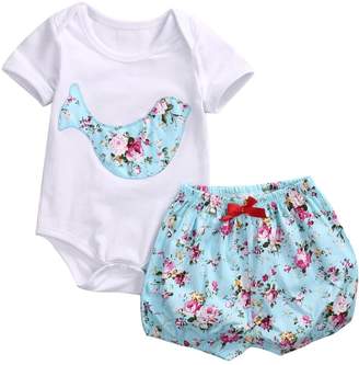 Mrs.Baker'Home 2 Styles Infant Boys Girls Deer Blooms Applique Romper+ Shorts 2pcs Outfits Set (6-12 M, )