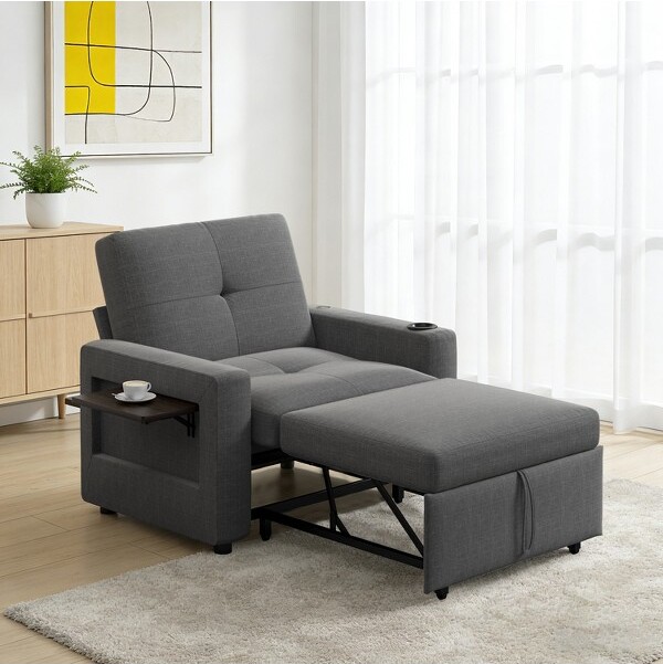 VipbearSleeperSofaChairBedConvertibleSofaChair3-in-1PullOutSofaBedwithAdjustableBackrest&USBandTypeCChargingPortsDarkGray