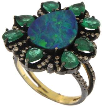 Meira T Women's Opal Emerald & Diamond Ring