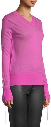 Helmut Lang Tie-Cuff Sheer Cashmere V-Neck Sweater