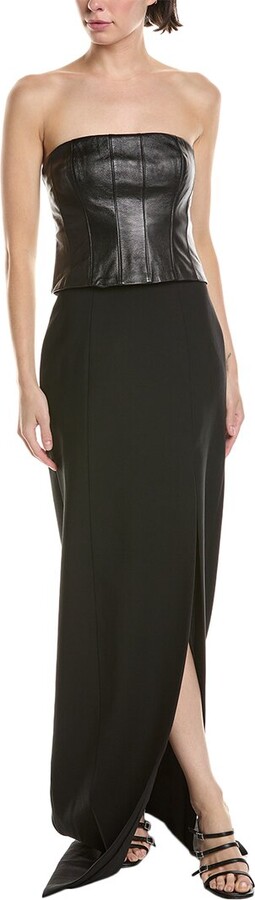 Cinq à Sept Adriana Leather-Trim Midi Dress