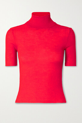 Meryll Rogge Ribbed Wool Turtleneck Sweater - Red