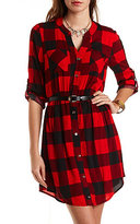Thumbnail for your product : Charlotte Russe Buffalo Plaid Belted Shirt Dress
