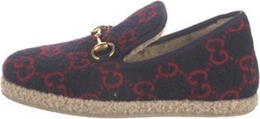 Gucci Wool Loafers Blue GG Logo & Horsebit Accent Round-Toes Platform Designer