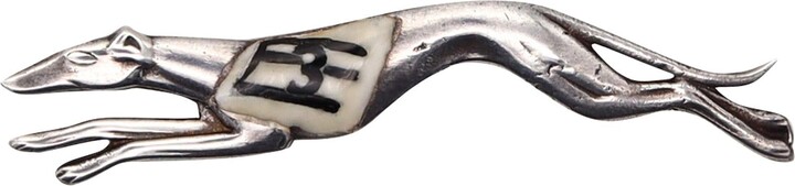 Greyhound Dog Brooch German 1925 Art Deco Enameled No-3 Greyhound Dog Pin Brooch In Sterling Silver