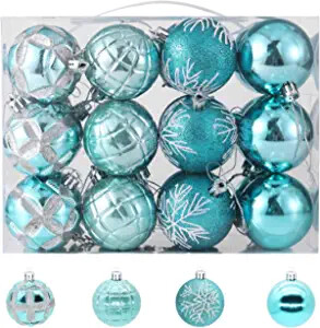 JACEKAKO 24ct Shatterproof Plastic Christmas Balls Ornaments for Christmas Tree 2.36"/60mm Christmas Decorations Ball Holiday Wedding Party Xmas Ornaments Hanging Ball Hooks (Tiffany Blue)