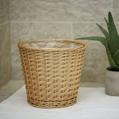 Household Essentials Willow Wicker Waste Basket, Medium, Handwoven with Built-In Plastic Liner, Durable and Attractive Weave, Tapered Design, Compact, , Easy to Clean, Nat