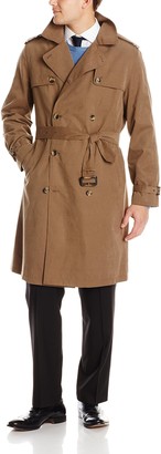 London Fog Men's Plymouth Double Breasted Belted Micro Twill Light Lined Trench Coat