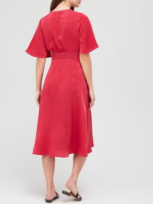 Very Button Down Short Sleeve Midi Dress - Red