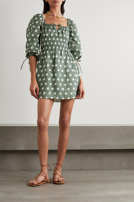 Faithfull The Brand + Net Sustain Armina Shirred Polka-dot Linen Mini Dress