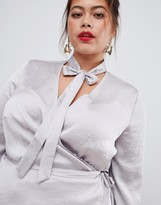 Thumbnail for your product : Lovedrobe satin blouse with tie neck detail co-ord in silver