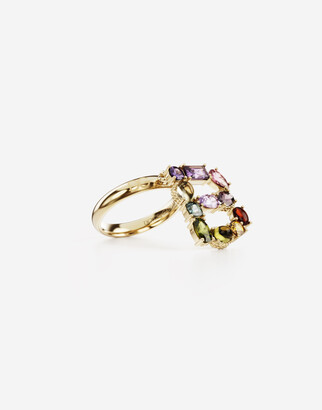 Dolce & Gabbana Rainbow alphabet B ring in yellow gold with multicolor fine gems