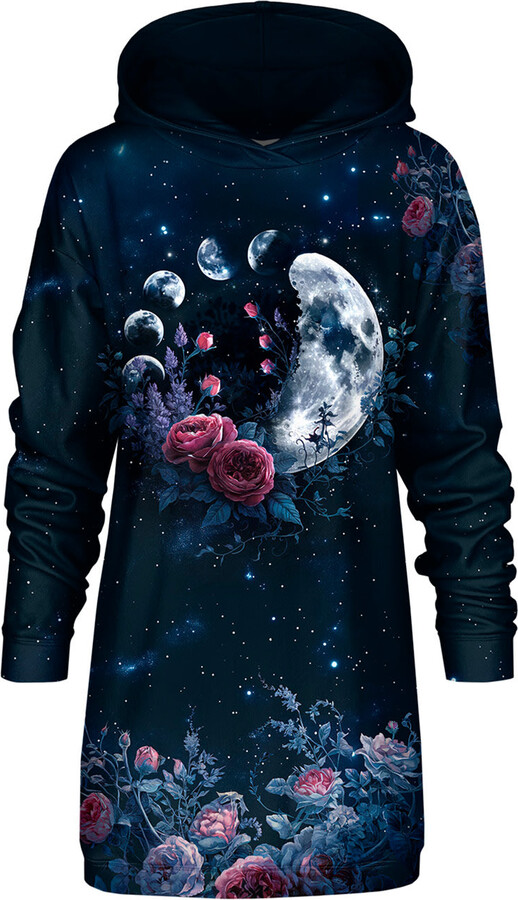 Aloha from Deer Black / Blue Lunar Garden Oversize Hoodie Dress