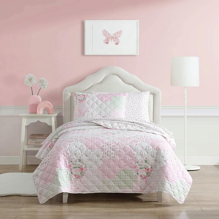 Laura Ashley Ellyn 2-Piece Pink Microfiber Twin Quilt Set