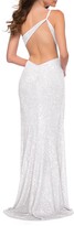 Thumbnail for your product : La Femme One-Shoulder Sequined Ruched Gown with Open Back