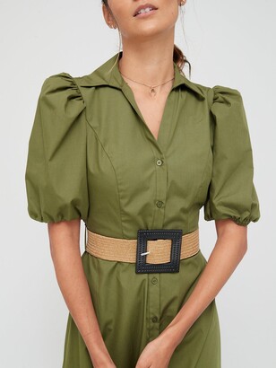 River Island Shortsleeve Poplin Shirt Midi Dress-khaki