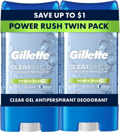 Gillette72HoursSweatProtectionClearGelAntiperspirant&DeodorantforMenPowerRush-2pk/3.8oz
