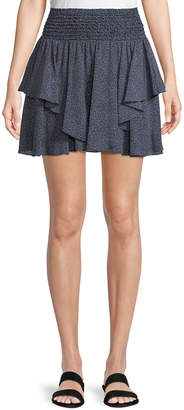 Halston Smocked-Waist Dot-Print Mini Skirt