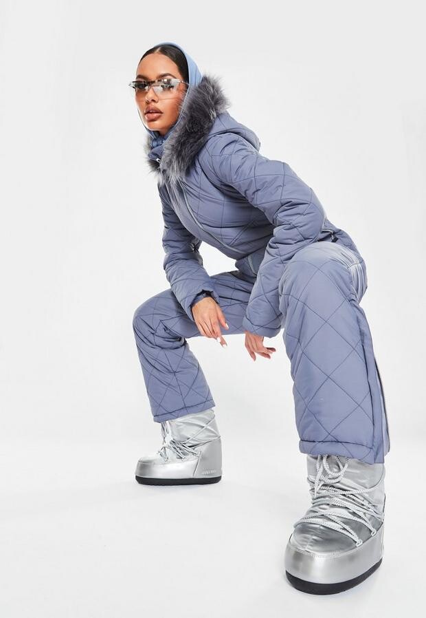 Missguided Gray Msgd Ski Quilted Corset Snow Suit - ShopStyle
