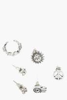 Thumbnail for your product : boohoo Boho Hand & Sun Mixed Stud Pack
