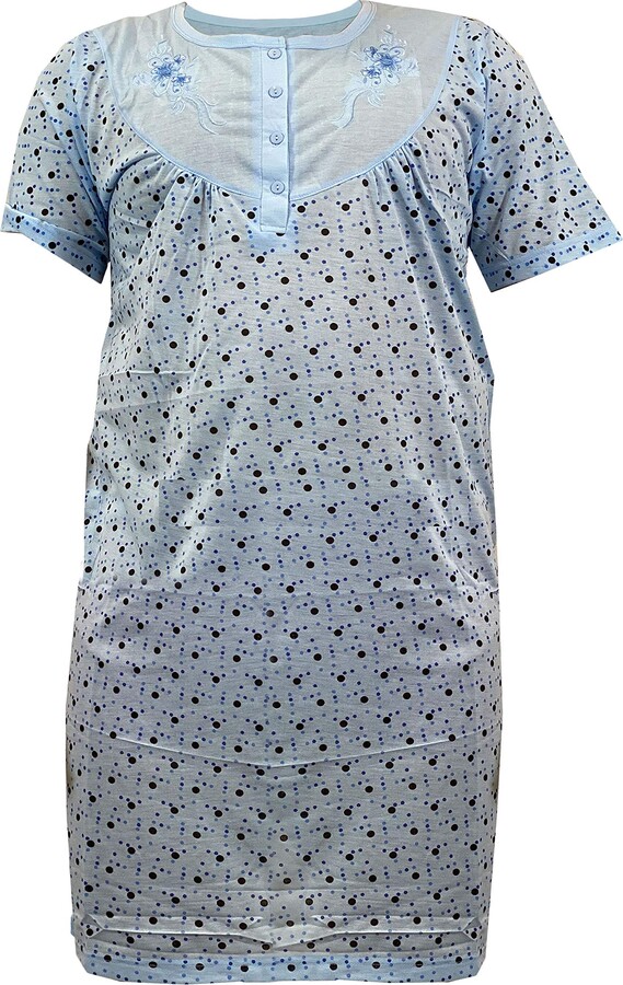 i-smalls Ladies Thermal Brushed 100% Cotton Loose Fit Tunic Long Length Nightdress with Intricate Lace Detail 