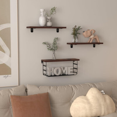 GLOBAL GIRLS LLC Floating Shelves For Wall Decor, Bathroom Shelf Over Toilet Paper Storage With Wire Basket Shelving Set Of 3,