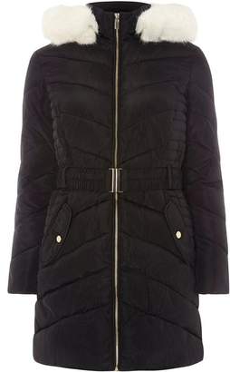 Dorothy Perkins Womens Black Luxe Belted Padded Coat
