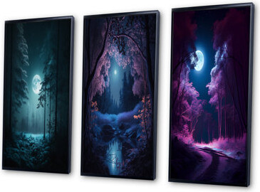 Millwood Pines Full Moon Grace Magical Midnight Forest VI - 3 Piece Set on Canvas