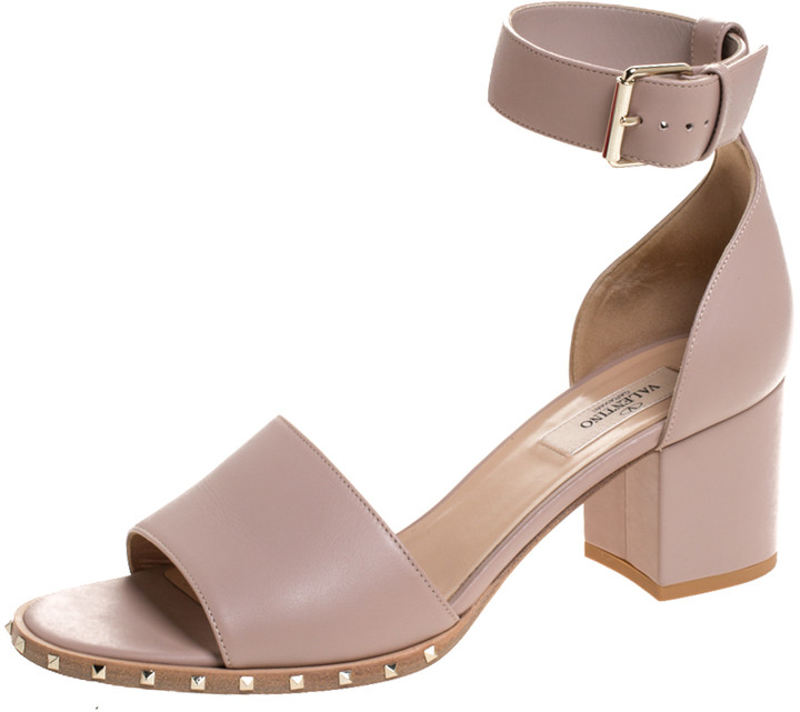 rockstud ankle strap block sandal