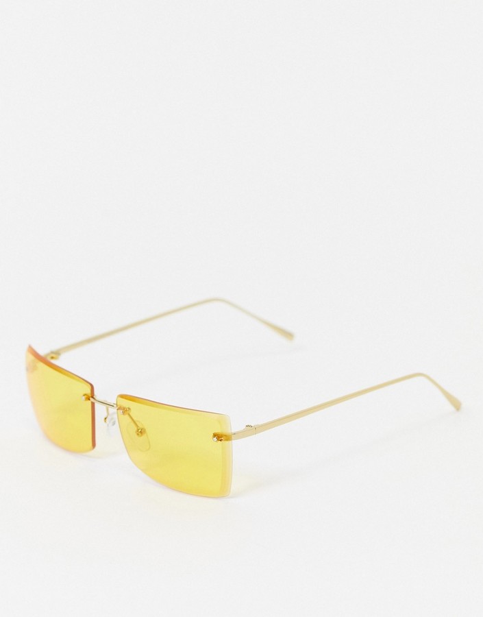 ASOS DESIGN 90s rimless square sunglasses in gold with yellow lens -  ShopStyle