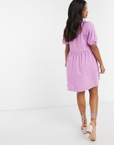 Thumbnail for your product : ASOS DESIGN mini smock dress with gathered neck in violet