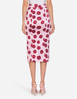 Dolce & Gabbana Polka-Dot Print Satin Longuette Skirt